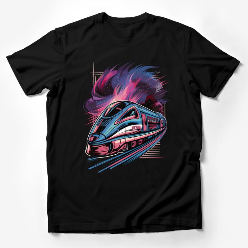 Retro Futuristic Train T-Shirt, Vintage Sci-Fi Rail Tee, Unique Graphic Design Shirt, Urban Streetwear, Cool Gift for Train Lovers Male T-Shirt