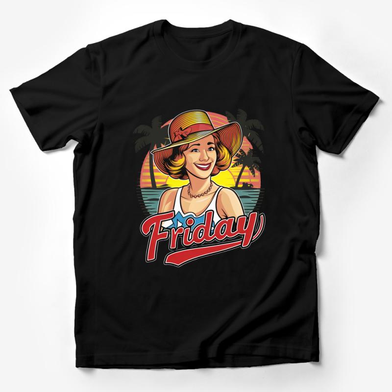 Vintage Style Friday Joy Retro Woman T-Shirt, Tropical Vibes Summer Tee Male T-Shirt