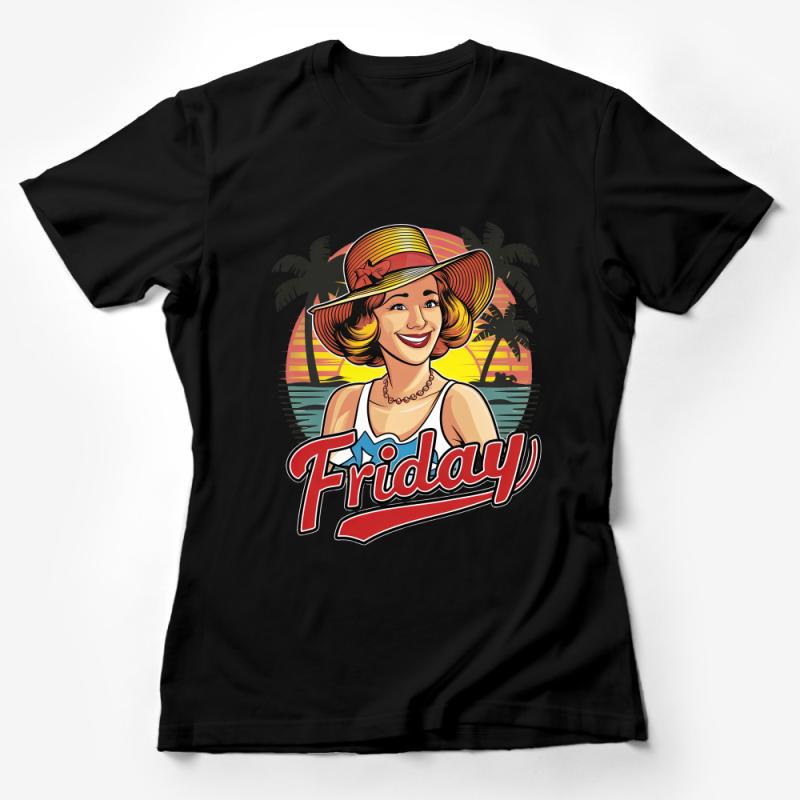 Vintage Style Friday Joy Retro Woman T-Shirt, Tropical Vibes Summer Tee Female T-Shirt