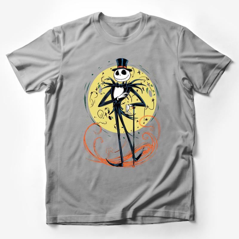 Whimsical Skeleton Character T-Shirt, Stylish Cartoon Spooky Apparel, Unique Halloween Graphic Tee, Gift for Animation Fans Male T-Shirt