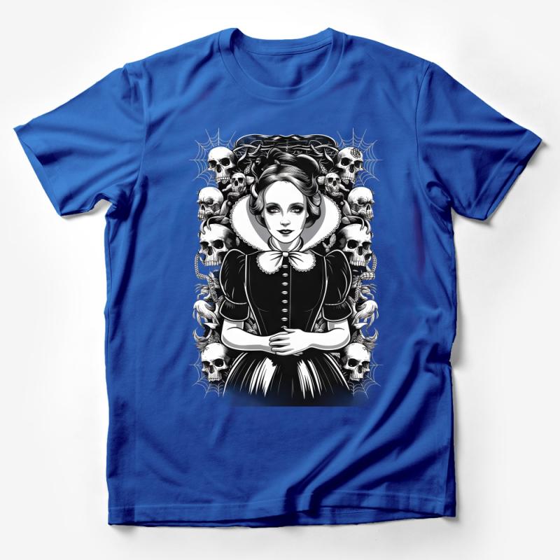 Gothic Victorian Lady T-Shirt, Dark Aesthetic Skull Print, Black and White, Unique Gothic Clothing, Alternative Fashion Tee, Gift Idea Male T-Shirt