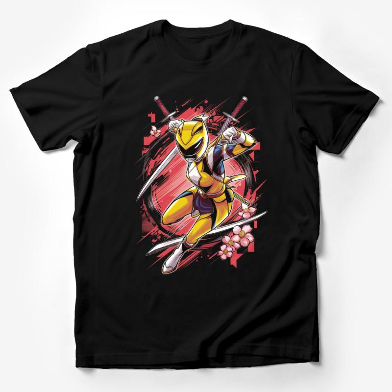 Unisex Yellow Ninja Warrior T-Shirt, Floral Samurai Design Tee, Graphic Streetwear Top, Unique Gift Idea Male T-Shirt