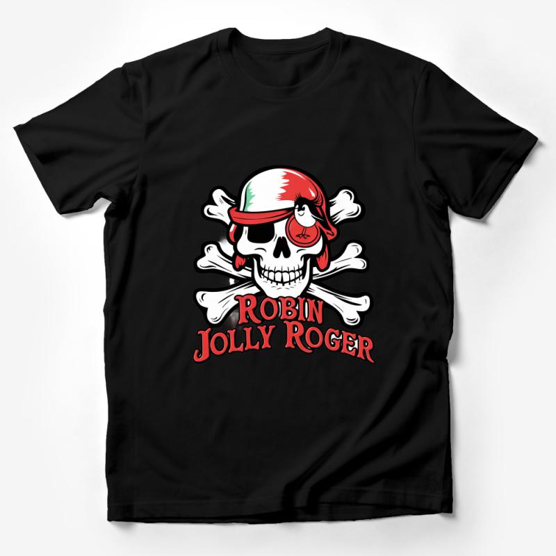 Pirate Skull T-Shirt, Jolly Roger with Red Bandana, Unique Graphic Tee, Skull Crossbones, Fun Pirate Party Shirt, Unisex Male T-Shirt