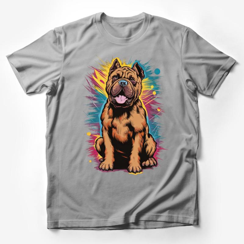 Colorful Bulldog Graphic Tee, Bold Dog Lover T-Shirt, Unisex Pop Art Style Shirt, Vibrant Pet Illustration Apparel Male T-Shirt