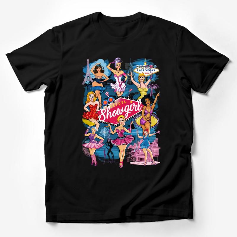 Vintage Showgirl T-Shirt, Retro Las Vegas Dancer Tee, Classic Burlesque Performer Top, Pin-Up Girl Fashion, Unique Graphic Shirt Design Male T-Shirt