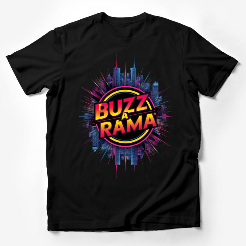 Urban Style Buzz-A-Rama Graphic T-Shirt, Colorful City Skyline Tee, Hip Trendy Streetwear for All Ages, Unisex Fashion Top Male T-Shirt