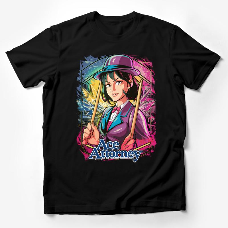 Vibrant Ace Attorney Graphic Tee, Retro Style Anime T-Shirt, Colorful Lawyer Design, Casual Streetwear, Unisex Fashion Top Male T-Shirt