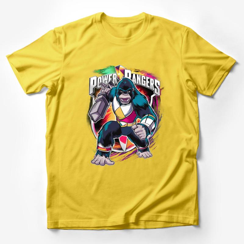 Mighty Jungle Hero T-Shirt, Retro Power Rangers Inspired Tee, Vintage Cartoon Ape Graphic Top, Unisex Apparel Male T-Shirt