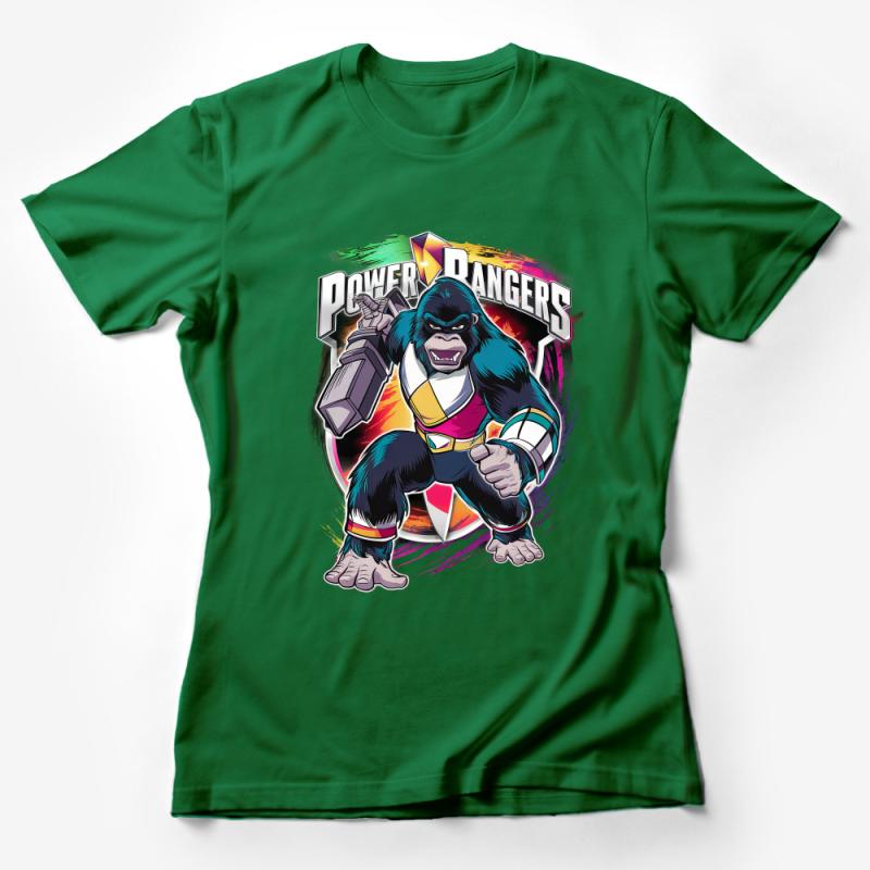 Mighty Jungle Hero T-Shirt, Retro Power Rangers Inspired Tee, Vintage Cartoon Ape Graphic Top, Unisex Apparel Female T-Shirt