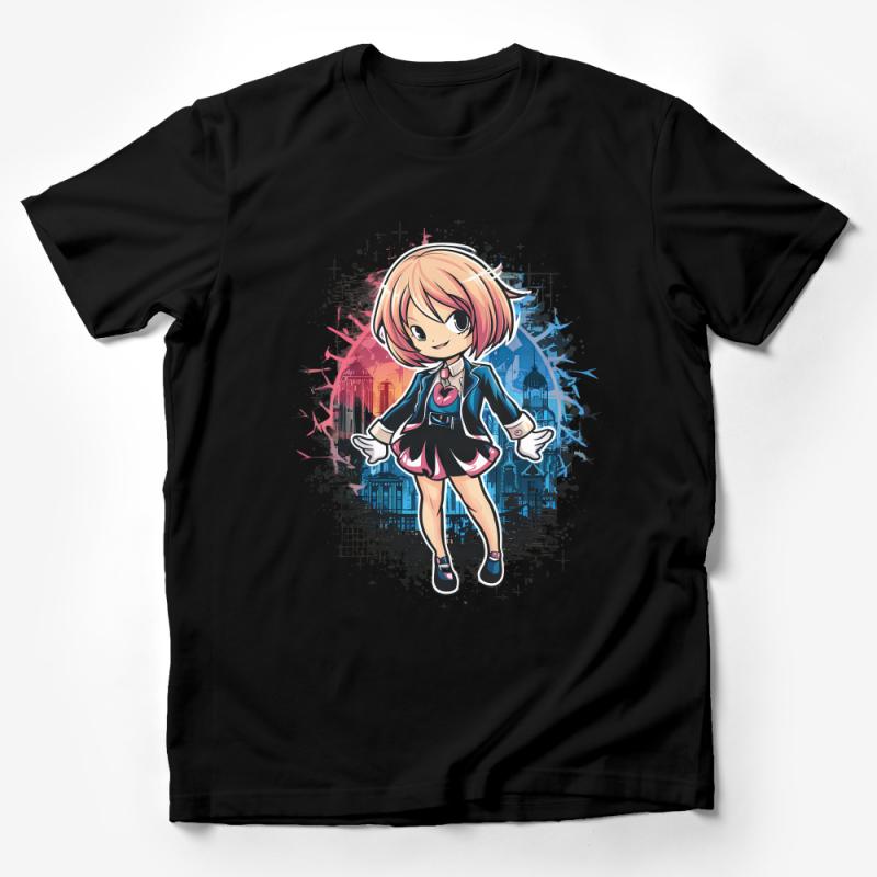 Anime Style Cute Girl Graphic Tee, Colorful Manga Art T-Shirt, Casual Fashion Streetwear Male T-Shirt