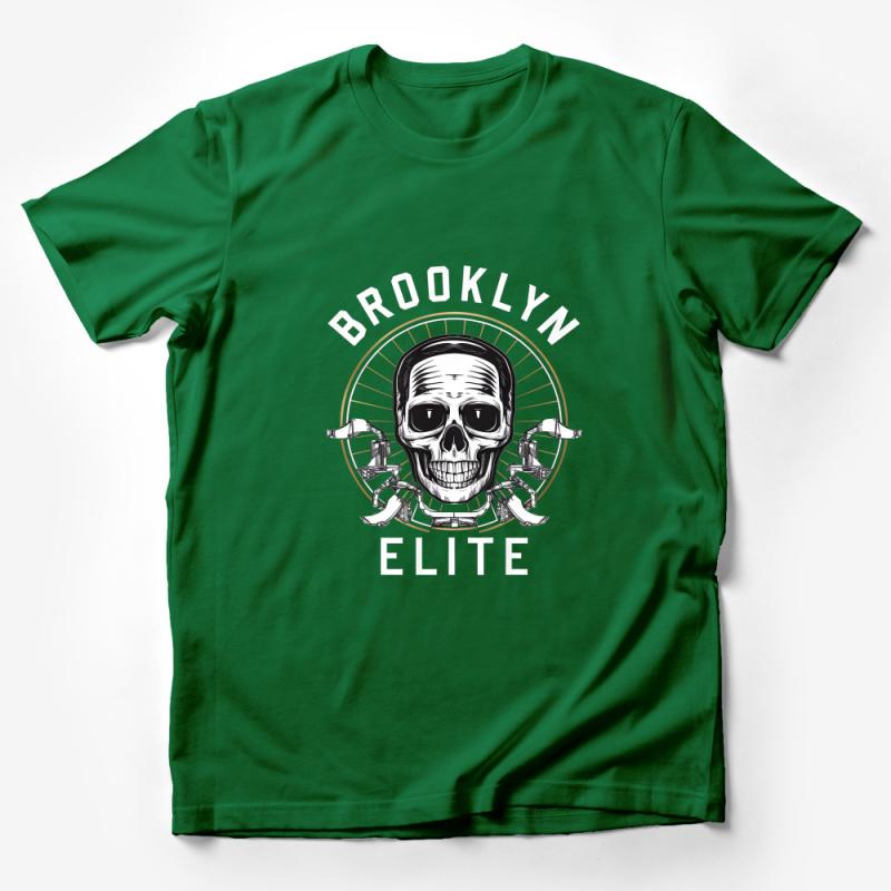 Brooklyn Elite Skull Graphic Tee, Urban Streetwear Shirt, Unisex Fashion T-Shirt, Hipster Skeleton Crew Neck Top Male T-Shirt