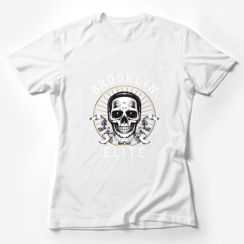 Brooklyn Elite Skull Graphic Tee, Urban Streetwear Shirt, Unisex Fashion T-Shirt, Hipster Skeleton Crew Neck Top Female T-Shirt