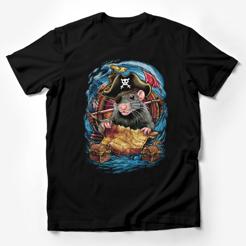 Pirate Rat Graphic T-Shirt, Nautical Adventure Tee, Treasure Map Rodent Shirt, Unique Animal Art Top, Unisex Crewneck Male T-Shirt