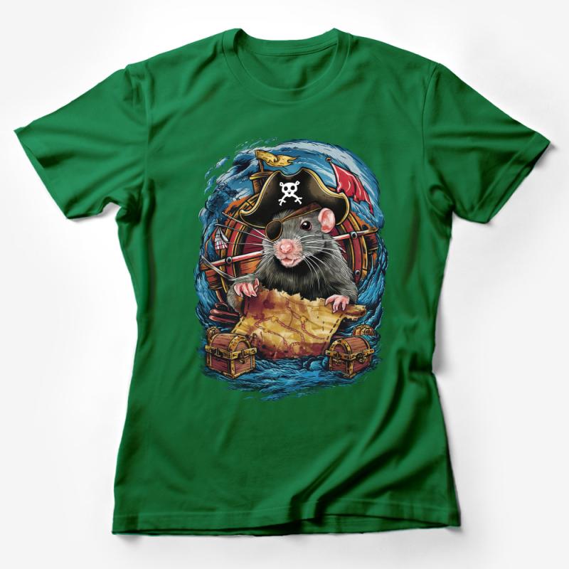 Pirate Rat Graphic T-Shirt, Nautical Adventure Tee, Treasure Map Rodent Shirt, Unique Animal Art Top, Unisex Crewneck Female T-Shirt