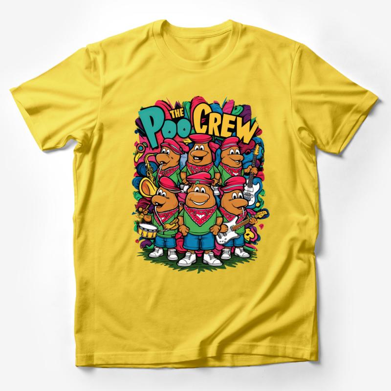 The Poo Crew Cartoon Band T-Shirt, Colorful Musical Characters Tee, Unique Graphic Music Lovers Shirt Male T-Shirt