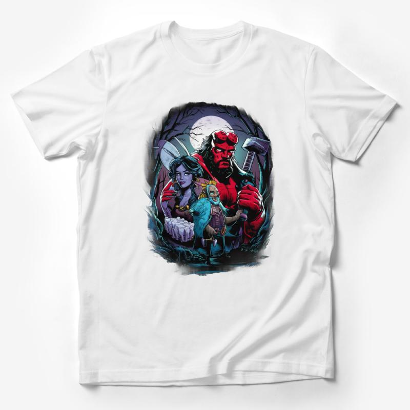 Fantasy Comic Art T-Shirt, Graphic Tee for Fans, Vibrant Character Design, Unisex Cotton Shirt, Collector's Apparel, Unique Illustration Male T-Shirt