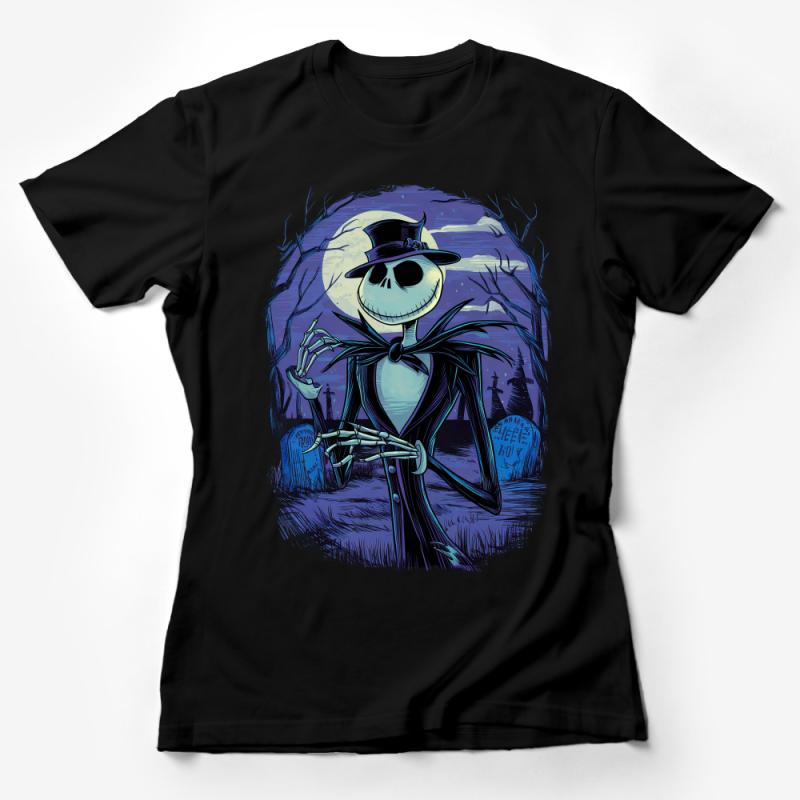 Jack Skellington Graphic Tee, Nightmare Before Christmas Shirt, Halloween Spooky Full Moon T-Shirt, Cool Animated Character Top Female T-Shirt