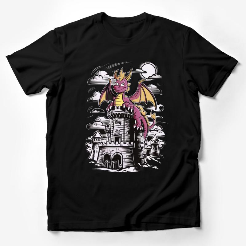 Fantasy Dragon Castle T-Shirt, Cool Mythical Creature Tee, Medieval Castle Graphic, Unisex Apparel Male T-Shirt