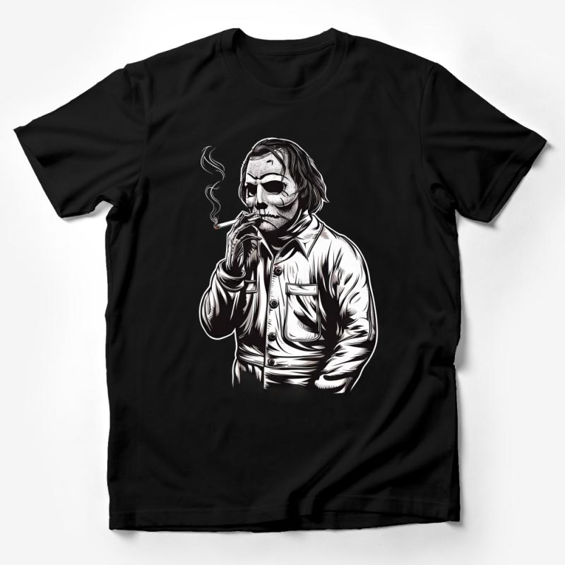 Men's Graphic Tee, Monochrome Cinema Villain, Smoking Character, Vintage Style T-Shirt Design, Cool Pop Culture Apparel, Unique Casual Wear Male T-Shirt