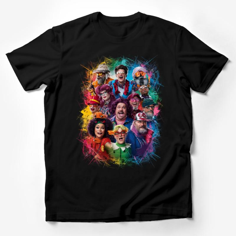 Colorful Eclectic Character Collage T-Shirt, Quirky Group Portrait, Unique Cast of Characters Tee, Fun Artistic Shirt Design for All Male T-Shirt