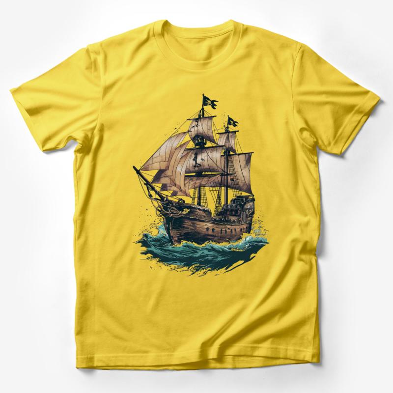 Vintage Pirate Ship Graphic T-Shirt, Nautical Adventure Sea Vessel Tee, Unisex Ocean Explorer Apparel Male T-Shirt