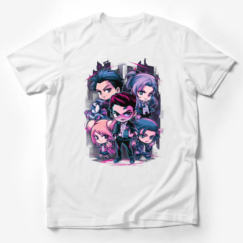 Anime Style Team T-Shirt, Cool Urban Anime Gang, Purple Graphic Tee, Cartoon Street Fashion Male T-Shirt