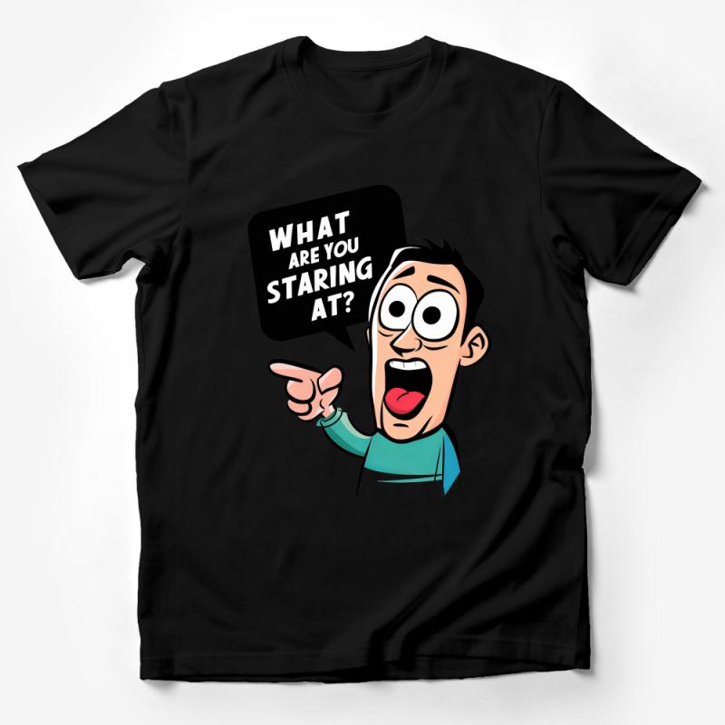 Funny Quote T-Shirt, Comic Cartoon Character Tee, Casual Unisex Shirt, What Are You Staring At? Graphic, Humorous Top for All Ages Male T-Shirt