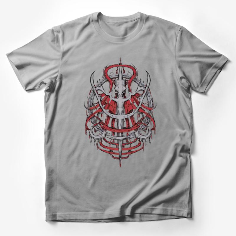 Unique Gothic Skull T-Shirt, Edgy Red and Black Graphic Tee, Unisex Dark Fantasy Apparel, Trendy Street Style Clothing, Skull Art Top Male T-Shirt