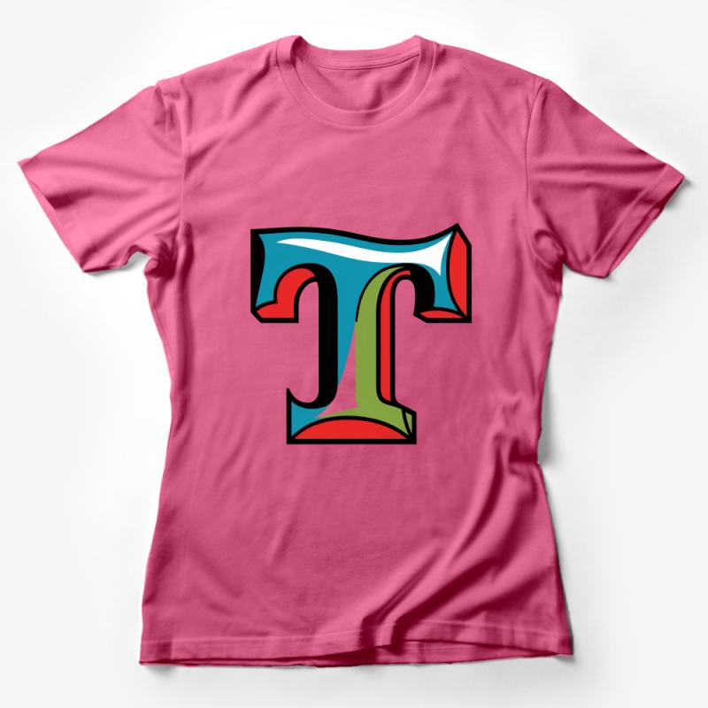 Colorful Retro Alphabet Letter T-Shirt, Vintage Inspired Graphic Tee, Unisex Casual Shirt for All Ages Female T-Shirt