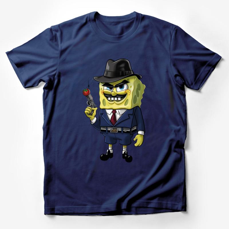 Gangster Cartoon Sponge Character T-Shirt, Funny Animated Parody Shirt, Unique Graphic Tee, Unisex Adult Clothing Male T-Shirt