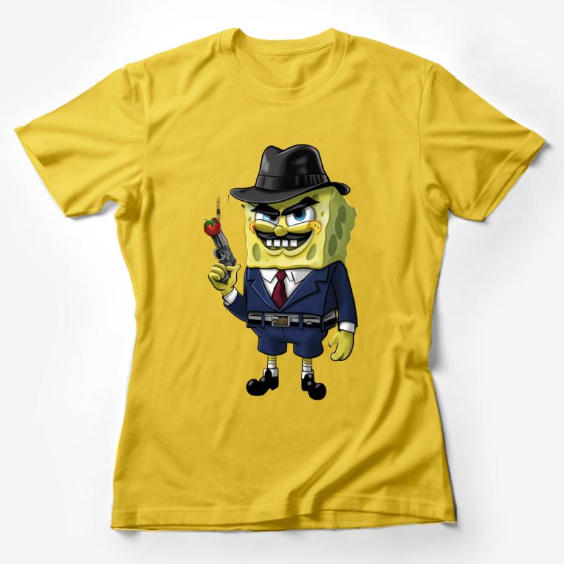 Gangster Cartoon Sponge Character T-Shirt, Funny Animated Parody Shirt, Unique Graphic Tee, Unisex Adult Clothing Female T-Shirt