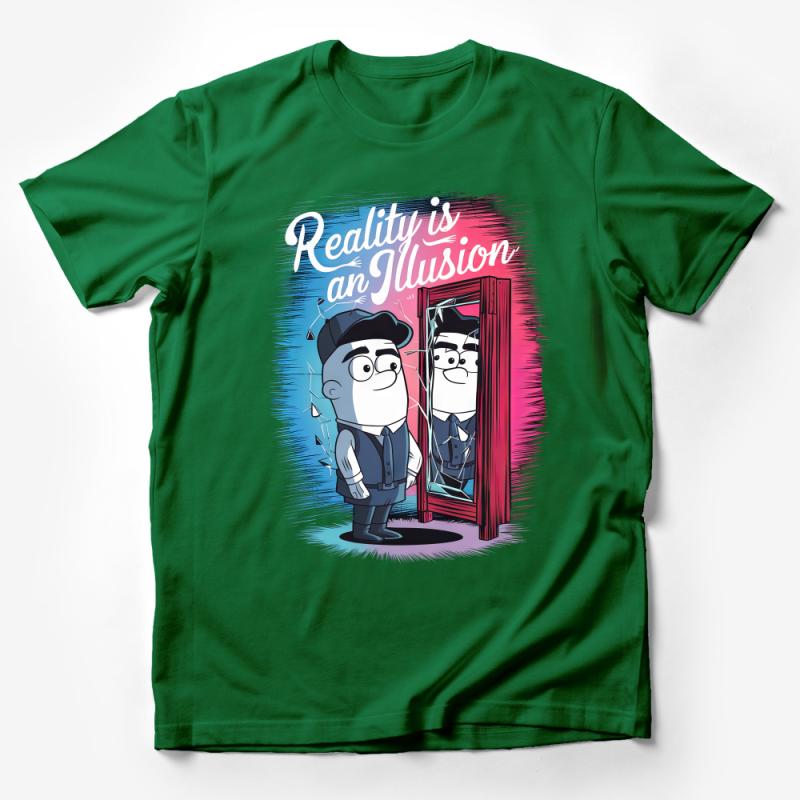 Reality is an Illusion Graphic Tee, Cool Cartoon Character T-Shirt, Unique Artistic Design Top Male T-Shirt