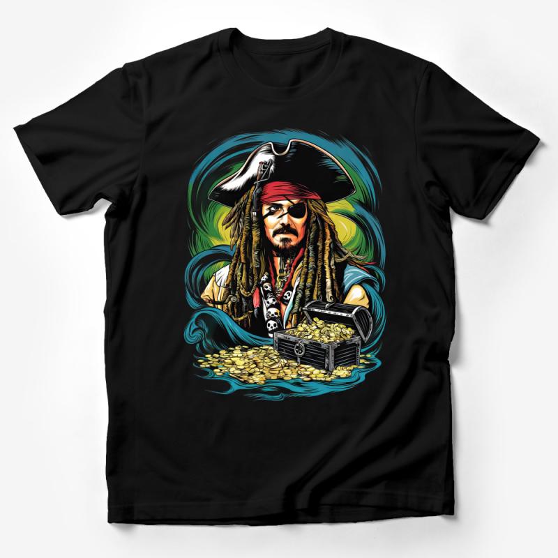 Pirate Captain Graphic T-Shirt, Men's Treasure Chest Tee, Adventure Seeker Casual Top, Vibrant Illustrated Apparel Male T-Shirt