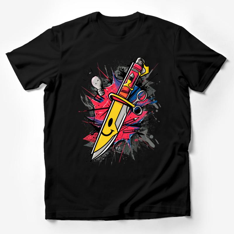 Graffiti Style Pencil and Lightbulb Urban Art T-Shirt, Colorful Creative Design Tee, Artist and Writer Fashion Top Male T-Shirt