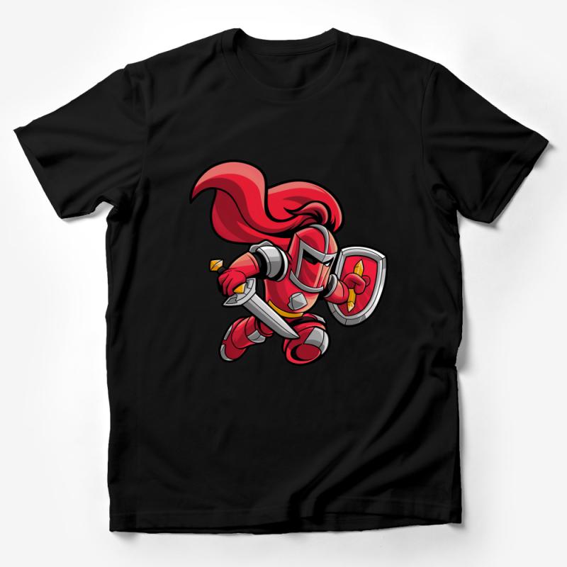 Brave Animated Knight in Red Armor Cartoon Character T-Shirt for Kids Male T-Shirt