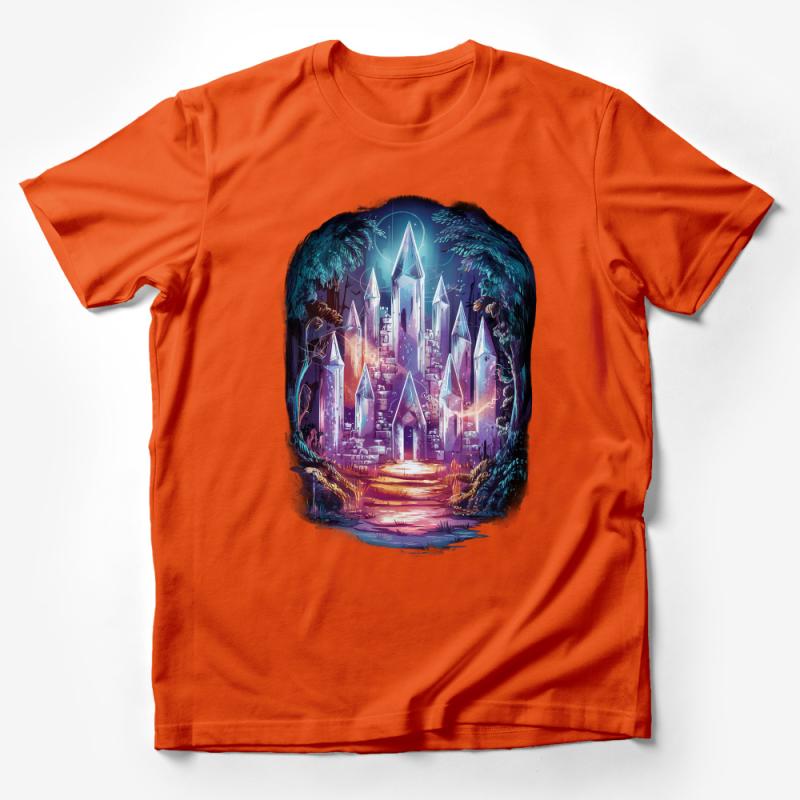 Fantasy Crystal Castle T-Shirt, Enchanted Mystical Towers Tee, Vibrant Graphic Shirt, Magical Kingdom, Unisex Clothing Male T-Shirt