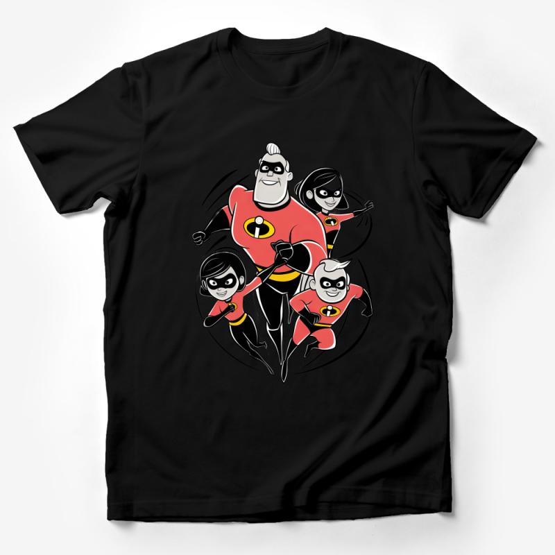 Family Superhero Team Graphic T-Shirt, Bold Cartoon Character Tee, Parent-Child Matching Outfit Male T-Shirt