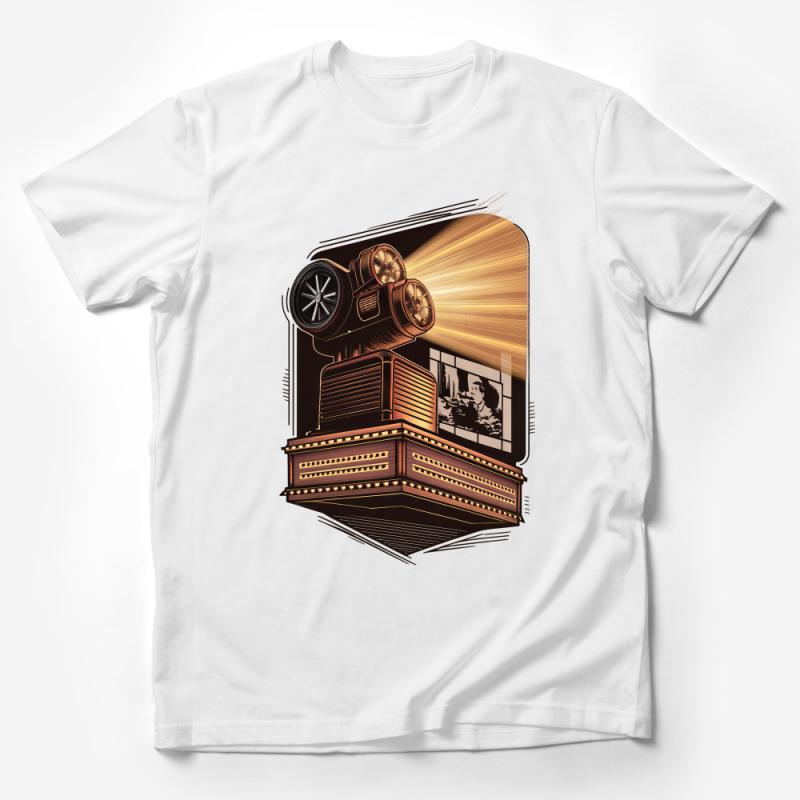 Vintage Movie Projector T-Shirt - Classic Cinema Enthusiast Unique Graphic Tee, Film Buff Gift Idea Male T-Shirt