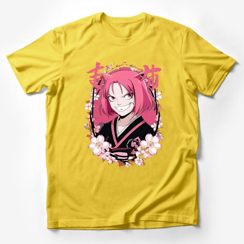 Anime Inspired Cherry Blossom Graphic Tee, Pink Hair Character Shirt, Unisex Manga Art T-Shirt Male T-Shirt