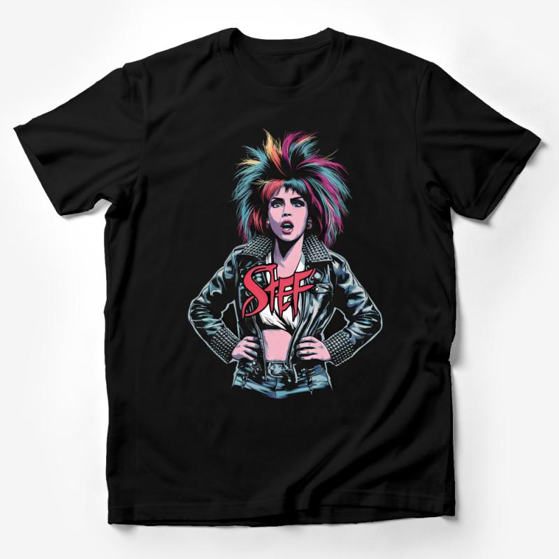 Women's Punk Rock T-Shirt, Colorful Hair 80's Style, Vintage Punk Graphic Tee, Gift for Music Lovers, Casual Streetwear Male T-Shirt