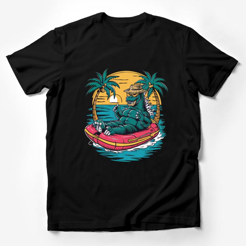 Tropical Dinosaur T-Shirt, Funny Godzilla Beach Tee, Unisex Summer Vacation Shirt, Palm Trees Sunset Graphic Tee Male T-Shirt