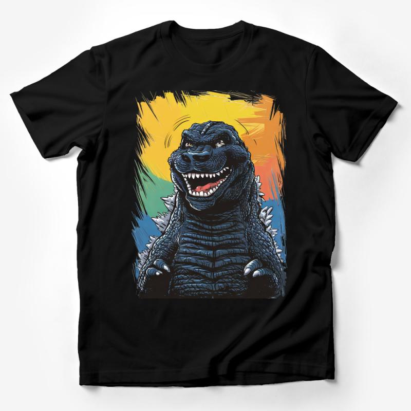 Colorful Godzilla Graphic Tee, Japanese Monster Movie Fan T-Shirt, Unisex Streetwear, Vibrant Pop Art Style Cotton Shirt Male T-Shirt