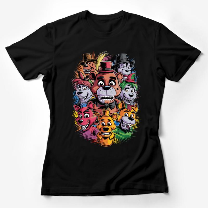 Colorful Cartoon Animatronic Characters T-Shirt, Retro Gamer Graphic Tee, Unisex Casual Shirt Female T-Shirt