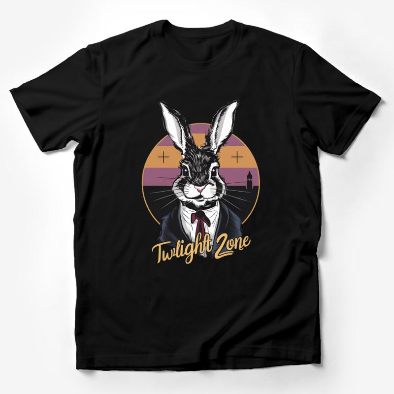 Twilight Zone Bunny Graphic T-Shirt, Vintage Rabbit in Suit Tee, Unisex Animal Lover Shirt, Unique Gift Idea Male T-Shirt