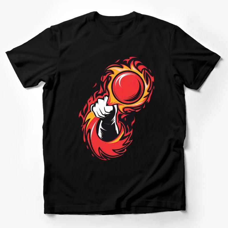 Men's Graphic Tee, Fireball Punch Design, Bold Red and Yellow T-Shirt, Unique Fighting Gamer Shirt, Casual Streetwear Male T-Shirt