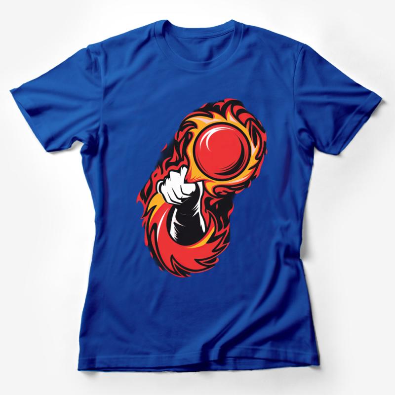 Men's Graphic Tee, Fireball Punch Design, Bold Red and Yellow T-Shirt, Unique Fighting Gamer Shirt, Casual Streetwear Female T-Shirt