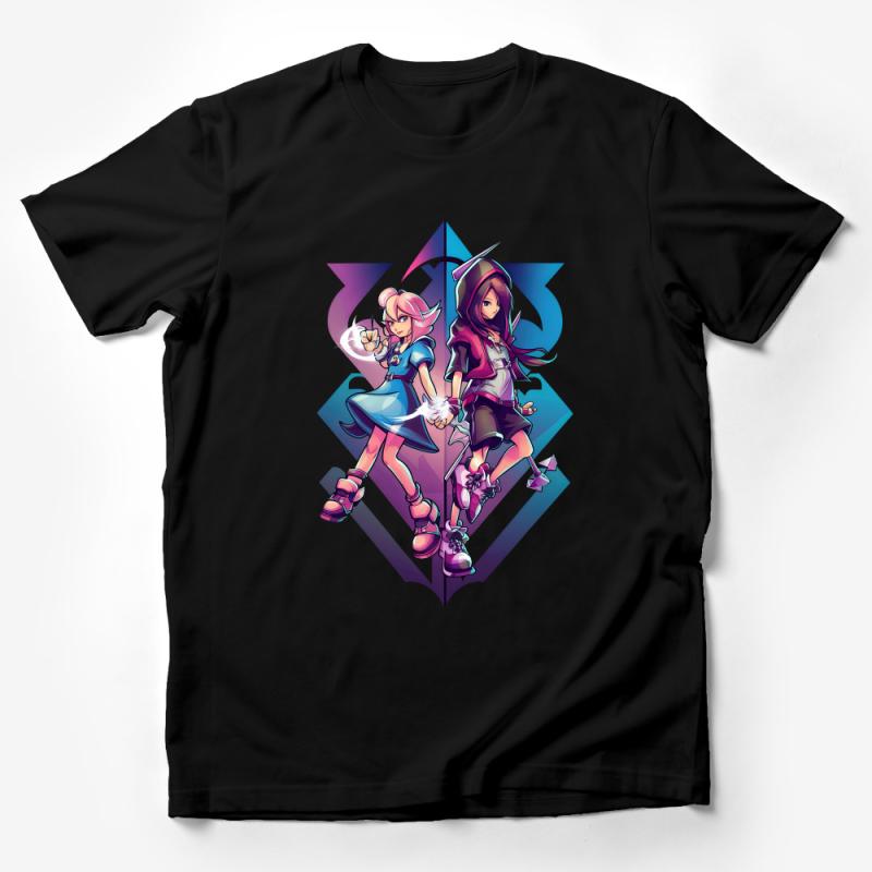 Stylish Anime Girls with Lightning Graphic T-Shirt, Colorful Modern Fashion Tee Male T-Shirt