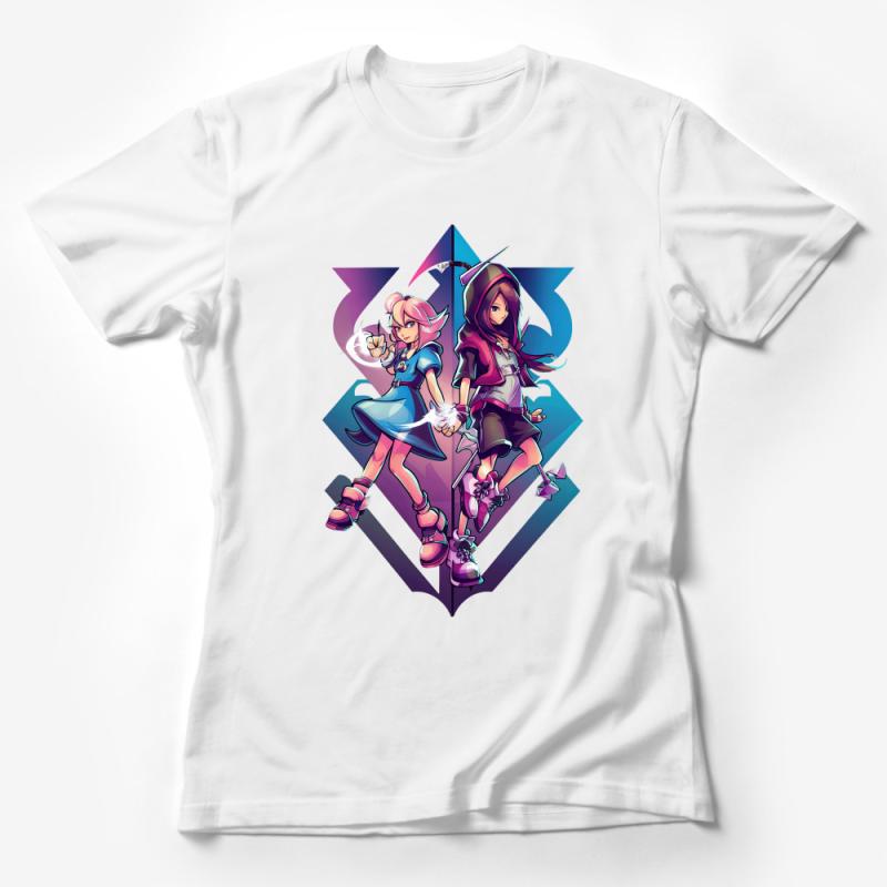 Stylish Anime Girls with Lightning Graphic T-Shirt, Colorful Modern Fashion Tee Female T-Shirt