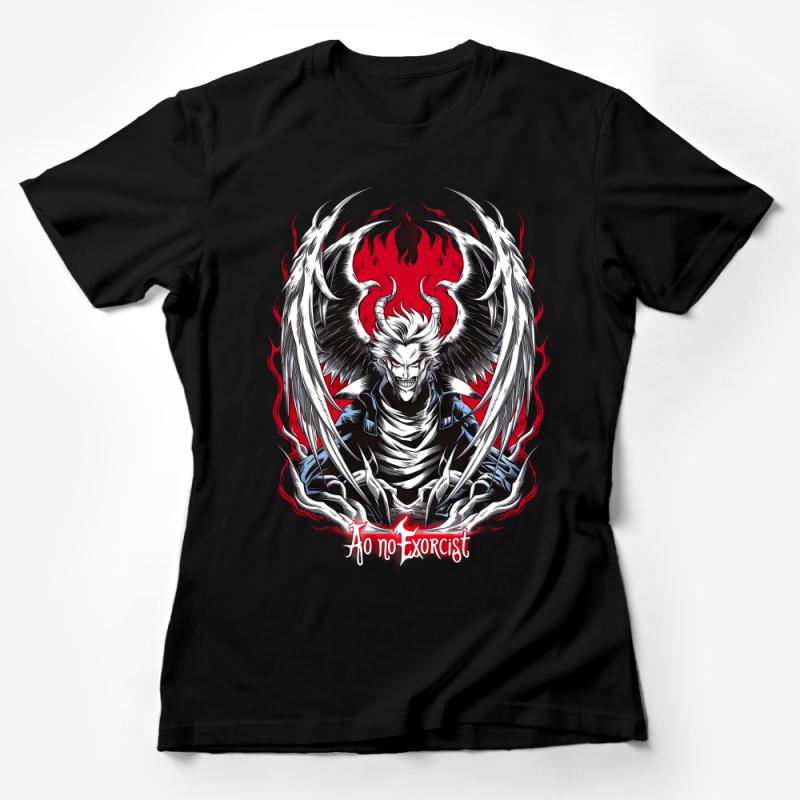 Anime Inspired Fiery Demon Graphic Tee, Bold Red and Black T-Shirt, Unique Fantasy Artwork, Comfortable Casual Streetwear Female T-Shirt