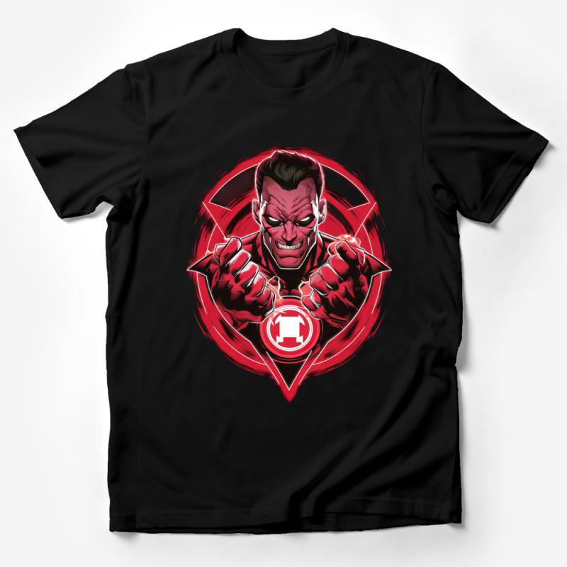 Superhero Graphic Tee, Bold Comic Character Shirt, Unisex T-Shirt, Casual Streetwear, Red and Black, Fan Apparel, Unique Illustration, Cotton Top Male T-Shirt